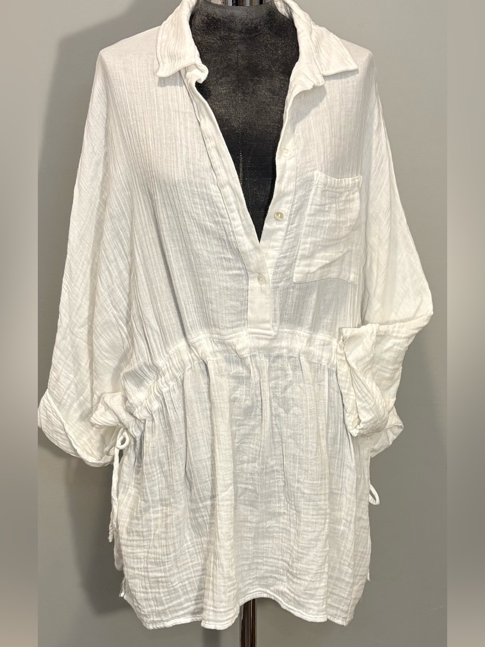 Elan White Cotton Gauze Swim Coverup Size Small